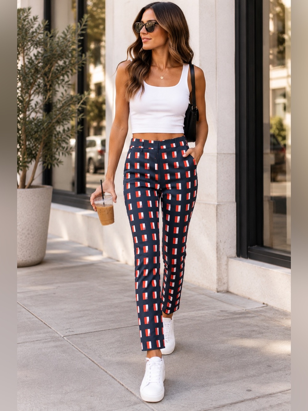 Ann Taylor Petite Devin Fit Pants Womens 2P Navy Red Geometric NWOT Ankle